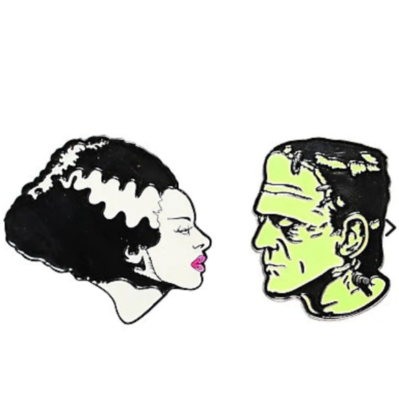 Monsters Bride & Frankenstein G.I.T.D Enamel 2 Pk - Picture 1 of 3